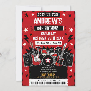 Custom Music Rock Star Birthday Invitation