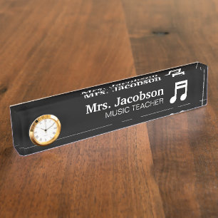 Custom music teacher desk name plate with note