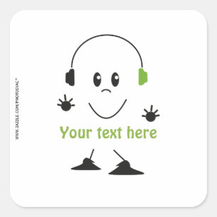 Custom Music Text Cute Headphones Character Square Sticker