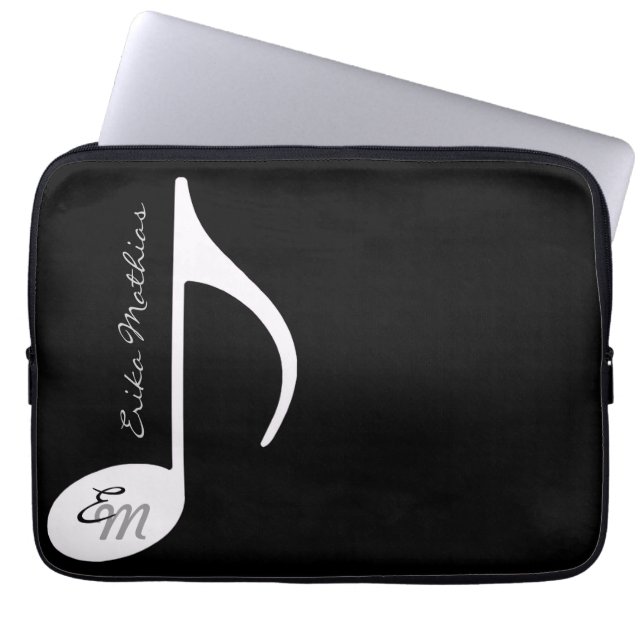 Custom Musical Note in black & white Laptop Sleeve (Front)