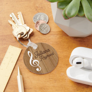 custom Musical Note on Wood Key Ring