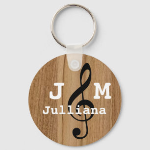 custom musical treble clef on wood key ring