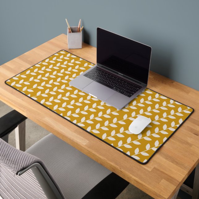 Custom Mustard 70s Retro Leaf Pattern  Desk Mat (Office 2)