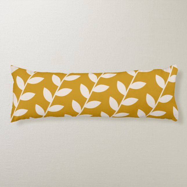Custom Mustard Retro Leaf Pattern  Body Cushion (Front)