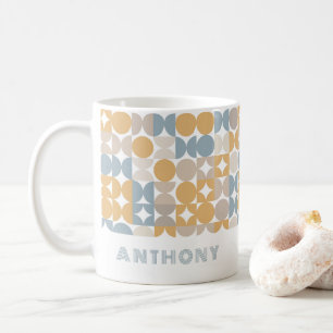 Custom Mustard Taupe Grey Blue Hip Art Pattern Coffee Mug