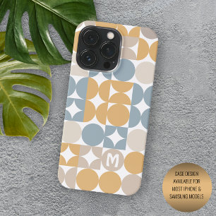 Custom Mustard Taupe Grey Blue Retro Art Pattern iPhone 13 Pro Case