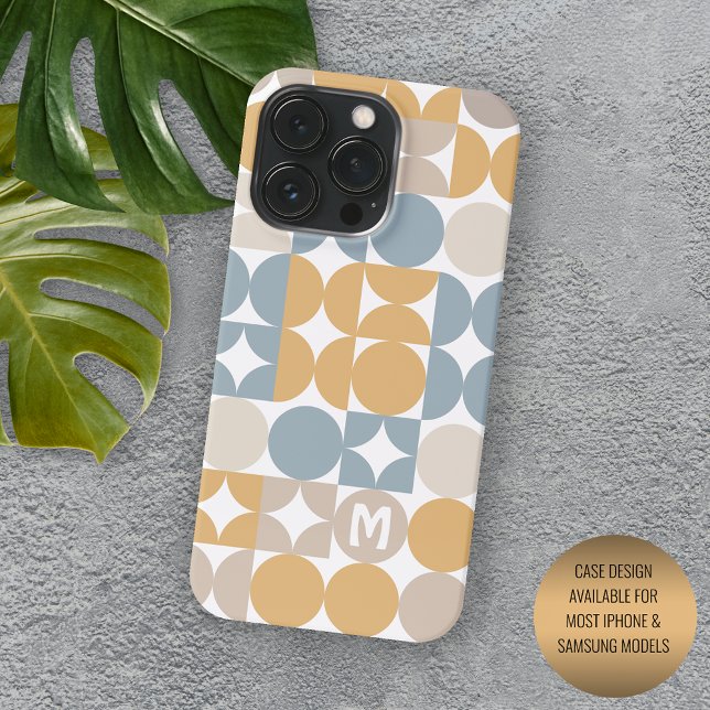 Custom Mustard Taupe Grey Blue Retro Art Pattern iPhone Case (Creator Uploaded)