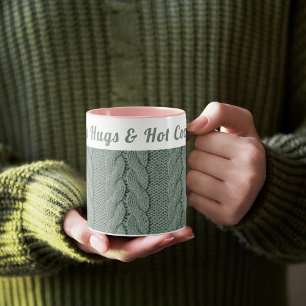 Custom Muted Green Cosy Winter   Hugs & Hot Cocoa  Mug