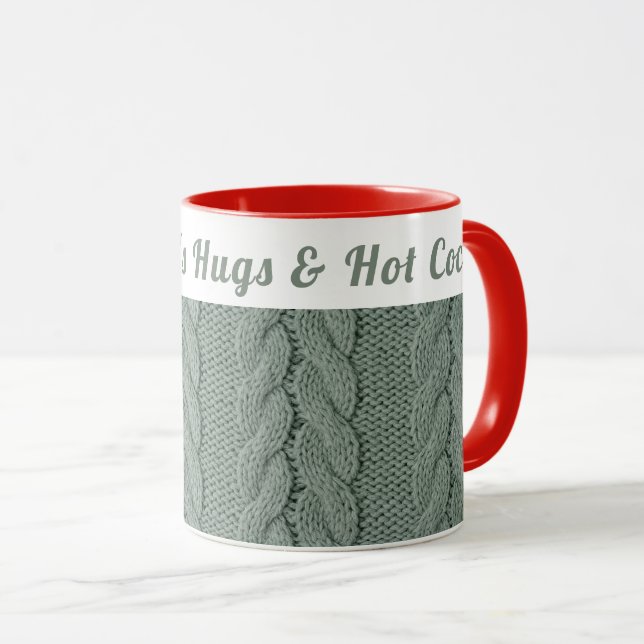 Custom Muted Green Cosy Winter | Hugs & Hot Cocoa  Mug (Front Right)