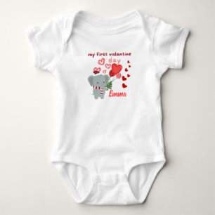 Custom My First Valentine's Day Elephant Baby Body Bodysuit
