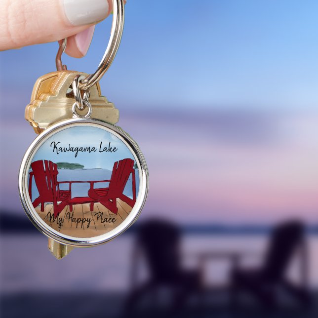 Custom My Happy Place Key Ring (Keep the keys to your cabin sayfe with cute customised lake view keyrings.)