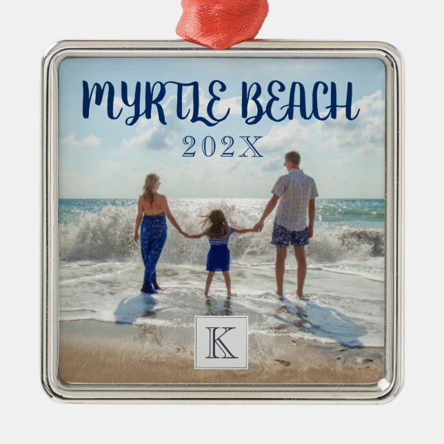 Custom Myrtle Beach Change to Any Beach Souvenir Metal Ornament (Front)