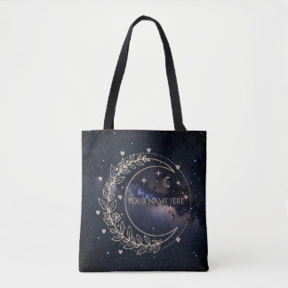 Custom Mystical Moon and Starry Sky Tote Bag