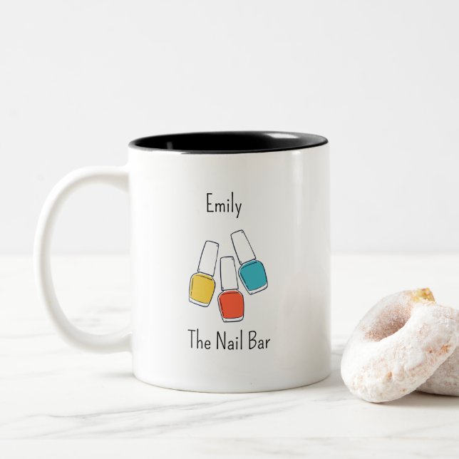 Custom Nail Bar Mug with Business Name and Colorfu (With Donut)