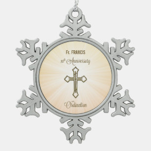 Custom Name, 10th Anniversary of Ordination Snowflake Pewter Christmas Ornament