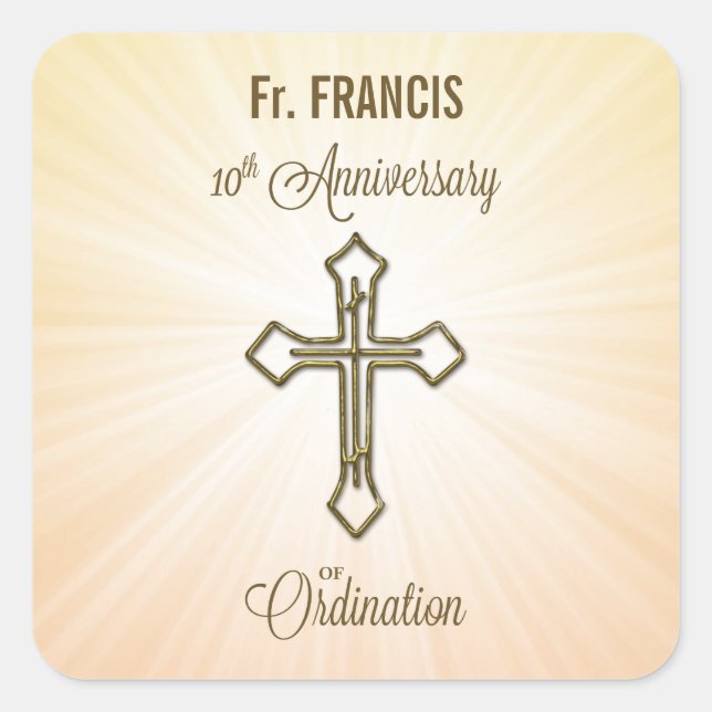 Custom Name, 10th Anniversary of Ordination Square Sticker (Front)