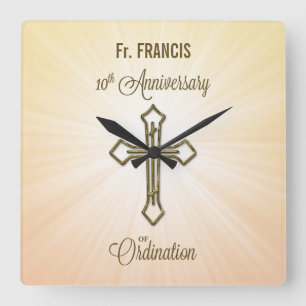 Custom Name, 10th Anniversary of Ordination Square Wall Clock