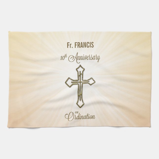 Custom Name, 10th Anniversary of Ordination Tea Towel (Horizontal)