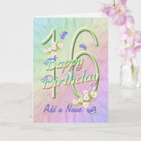 Custom Name 16th Birthday Butterfly Garden Card