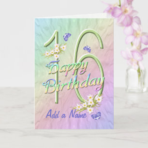 Custom Name 16th Birthday Butterfly Garden Card