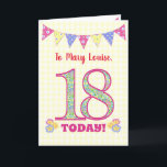 Custom Name 18th Birthday Primroses Bunting Card<br><div class="desc">A pretty 18th Birthday card for you to personalize on the front cover, with polka dot bunting, primrose flowers and numbers filled with a primrose pattern, all on a pale yellow check gingham background. The front cover message is, 'To (space for you to add the name) 18 TODAY!' The inside...</div>