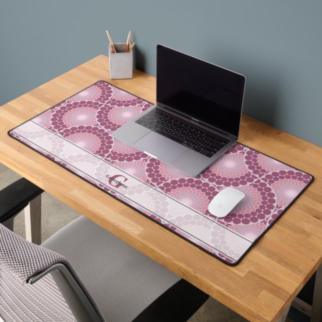 Custom Name 1920s Radiant Dusky Rose Dot Mandala Desk Mat (Office 2)