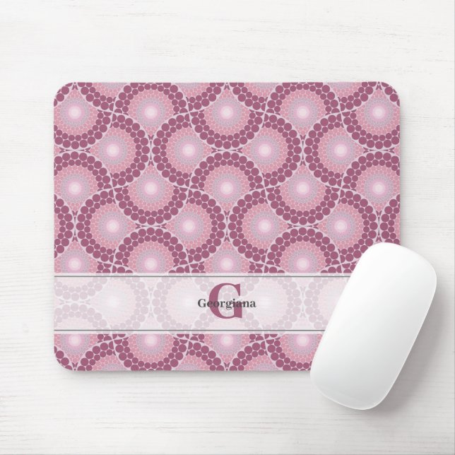 Custom Name 1920s Radiant Dusky Rose Dot Mandala Mouse Pad (With Mouse)