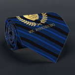 Custom Name #1 Teacher Faux Gold Blue Striped Tie<br><div class="desc">A custom name tie featuring fake "printed" gold foil detailing the bottom of the necktie with a blue striped background. Within this are spots for the teachers name,  subject,  and the fact that they are the number one teacher in the world.</div>
