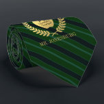 Custom Name #1 Teacher Faux Gold Green Striped Tie<br><div class="desc">A custom name tie featuring fake "printed" gold foil detailing the bottom of the necktie with a green / black striped background. Within this are spots for the teachers name,  subject,  and the fact that they are the number one teacher in the world.</div>