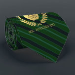 Custom Name #1 Teacher Faux Gold Green Striped Tie<br><div class="desc">A custom name tie featuring fake "printed" gold foil detailing the bottom of the necktie with a green / black striped background. Within this are spots for the teachers name,  subject,  and the fact that they are the number one teacher in the world.</div>