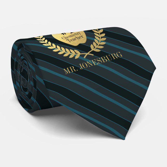 Custom Name #1 Teacher Faux Gold Slate Teal Tie (Rolled)