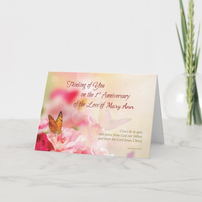 Custom Name, 1st Anniversary of Death, Religious Holiday Card (Front)