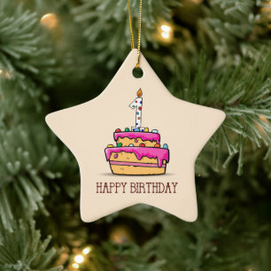 Custom Name, 1st Birthday, Sweet Pink Cake Ceramic Ornament