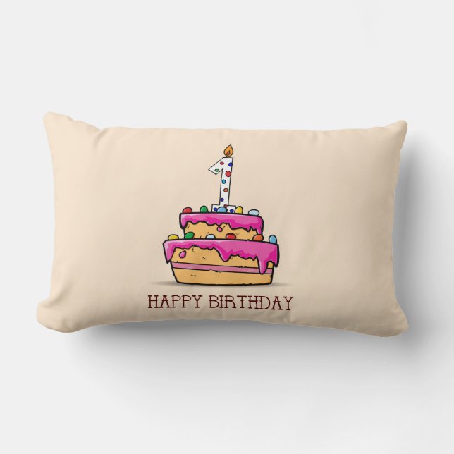 Custom Name, 1st Birthday, Sweet Pink Cake Lumbar Cushion (Front)