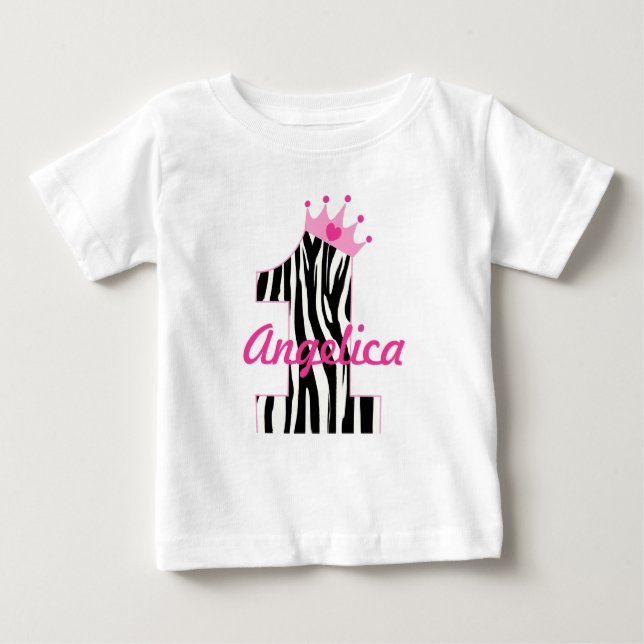 Custom name 1st Birthday Zebra princess Baby T-Shirt (Front)