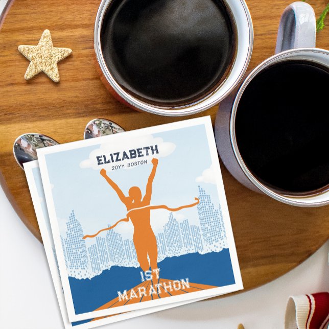Custom Name 1st Marathon Celebration Party Napkin (Custom Name 1st Marathon Celebration Party Napkins)