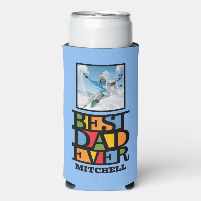 Custom Name & 2 Photos BEST DAD EVER Seltzer Can Cooler (Seltzer Front)