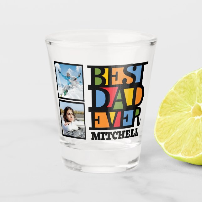 Custom Name & 2 Photos BEST DAD EVER Shot Glass (Front)