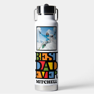 Custom Name & 2 Photos BEST DAD EVER Water Bottle