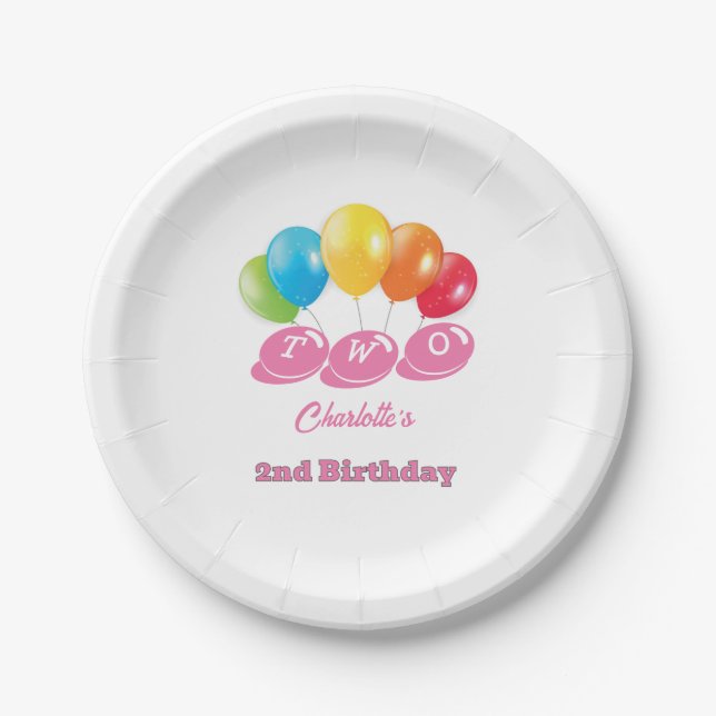Custom Name 2nd Birthday Girl Paper Plate (Front)
