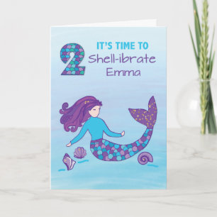 Custom Name 2nd Birthday Sparkly Look Mermaid Card