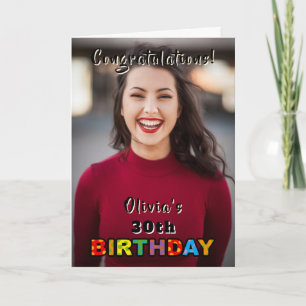 Custom Name 30th Birthday Congratulations Photo Card