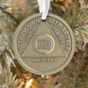 Custom Name   33 Year Sober Anniversary Medallion Ornament