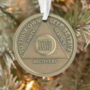 Custom Name   37 Year Sober Anniversary Medallion Ornament