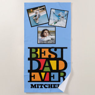 Custom Name & 3 Photos BEST DAD EVER Beach Towel