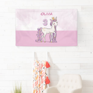Custom Name 3rd Birthday Pink Horse With Crown Banner