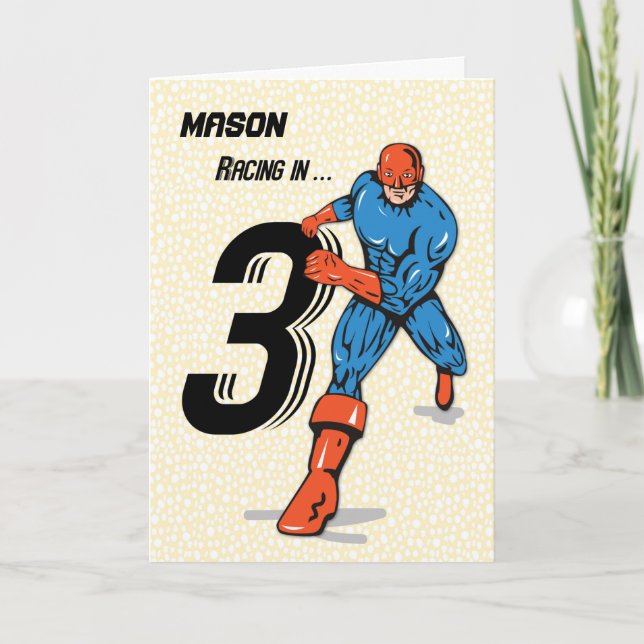 Custom Name, 3rd Birthday Superhero Card (Front)