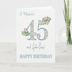 Custom Name 45th Birthday Floral and Polkas Card