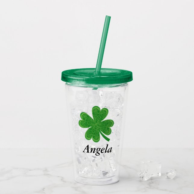 Custom Name 4 Leaf Clover St. Patrick's Day Acrylic Tumbler (Back Ice)