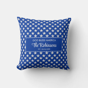 Custom Name 4th of July Blue Pattern Patriotic  Cushion
